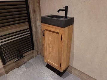 Teak toiletmeubel fontein compleet - Naturel, Huis en Inrichting, Badkamer | Badkamermeubels, Minder dan 50 cm, Verzenden, Overige typen