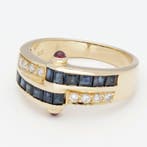 Bague - 18 carats Or jaune Saphir - Diamant - Robijn, Bijoux, Sacs & Beauté