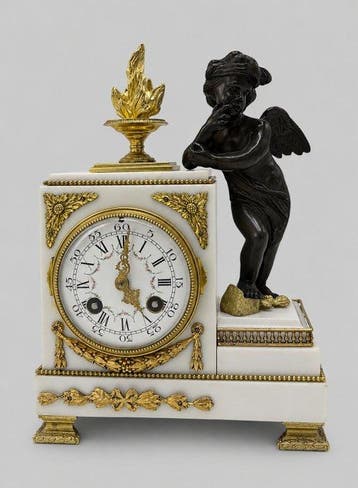 Figurale pendule Louis XVI - Gepatineerd brons, Brons,