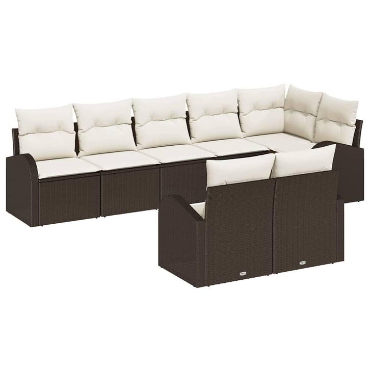 vidaXL Tuinbank Set 8 st Bruin en wit poly rattan, Jardin & Terrasse, Ensembles de jardin, Envoi