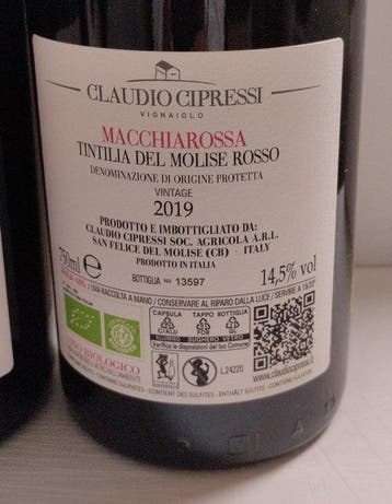 2019 Claudio Cipressi Macchiarossa Tintilia del Molise -