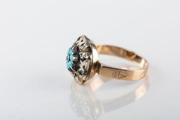 Bague - 18 carats Or jaune Turquoise - Turquoise, Handtassen en Accessoires, Nieuw