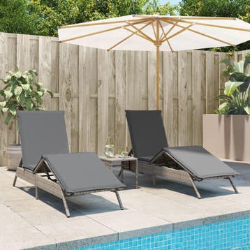 vidaXL Ligbedden 2 st met tafel poly rattan grijs, Verzenden, Nieuw