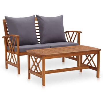 vidaXL 2-delige Loungeset met kussens massief acaciahout, Tuin en Terras, Verzenden, Nieuw, Loungeset