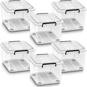 Opbergbox met deksel - Opbergdoos - 6x27L - Transparant - Ti, Verzenden, Nieuw