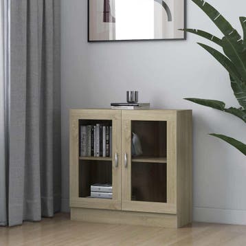 vidaXL Vitrinekast 82,5x30,5x80 cm bewerkt hout sonoma, Verzenden, Nieuw