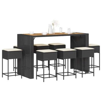 vidaXL 9-delige Tuinbarset met kussens poly rattan zwart, Verzenden, Nieuw
