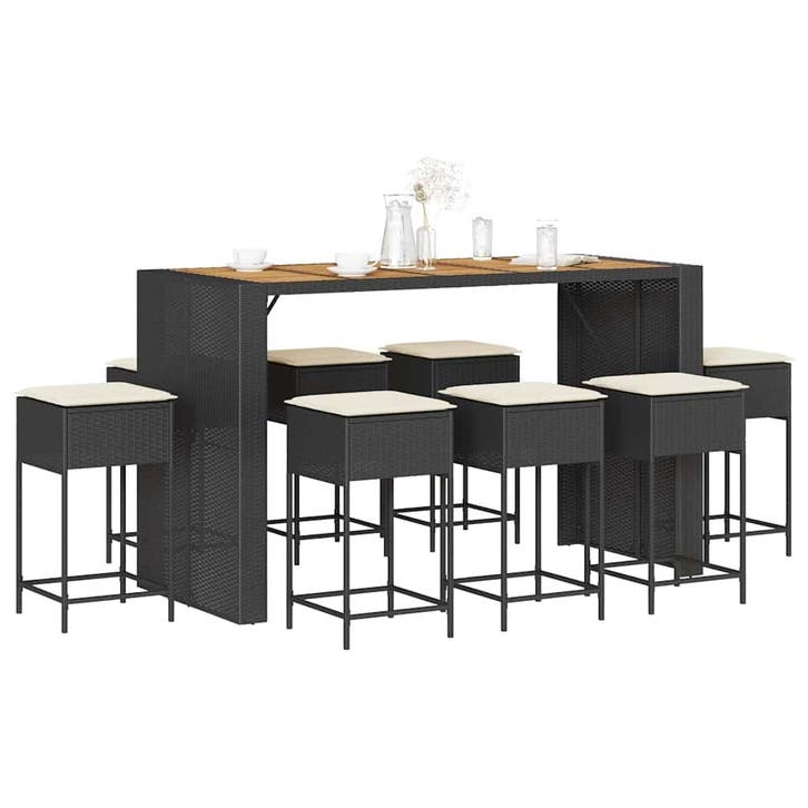 vidaXL 9-delige Tuinbarset met kussens poly rattan zwart, Jardin & Terrasse, Ensembles de jardin, Envoi