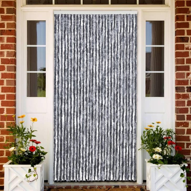 vidaXL Vliegengordijn 118x220 cm chenille zilverkleurig, Doe-het-zelf en Bouw, Deuren en Vliegenramen, Nieuw, Verzenden