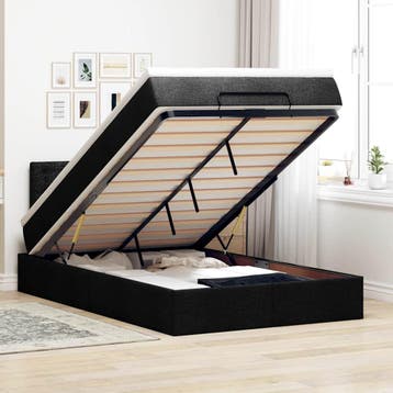 vidaXL Bed poef met matras en LEDs 120x190 cm stof zwart, Verzenden, Nieuw
