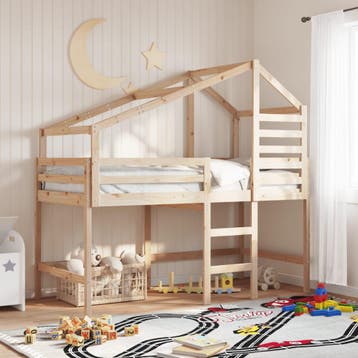vidaXL Halfhoogslaper met ladder en bedhuis grenenhout, Verzenden
