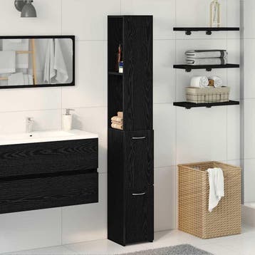 vidaXL Badkamerkast met lade Zwart Eiken 25 x 25 x 170 cm, Verzenden, Nieuw