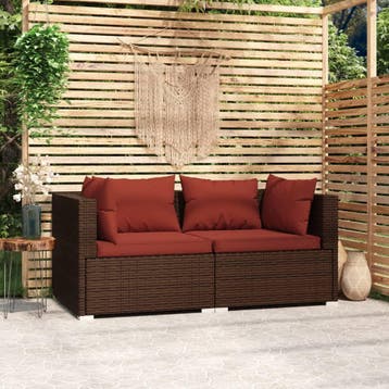 vidaXL Bank 2-zits met kussens poly rattan bruin, Tuin en Terras, Verzenden, Nieuw