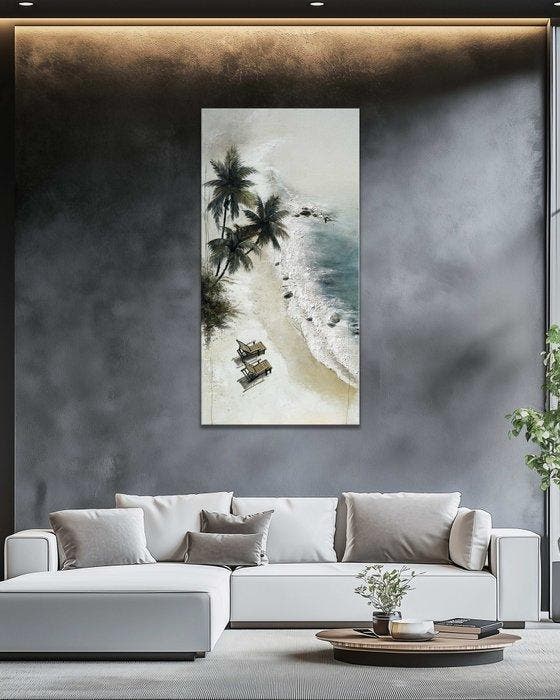 Clelia - Two Chairs by the Shore, Antiek en Kunst, Kunst | Schilderijen | Modern