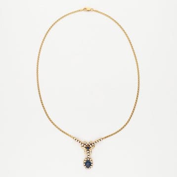 Collier - 14 carats Or jaune Saphir - Diamant, Nieuw