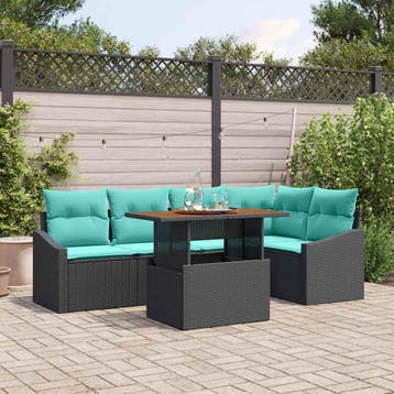 vidaXL Tuin Eettafel Set met kussen 6 pcs Zwart en, Tuin en Terras, Verzenden, Nieuw