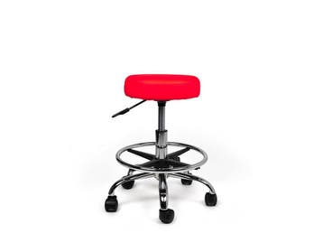 Tabouret Rood - Lage uitvoering met Voetsteun, In hoogte verstelbaar, Nieuw