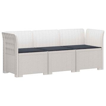 vidaXL 3-Zits Tu bank met Kussens Rattan Look PP Wit, Verzenden