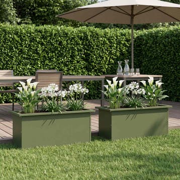 vidaXL Tuinplantenbak met led 2 st Olijfgroen 30 x 80 x 30, Verzenden, Nieuw