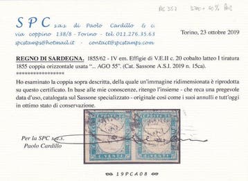 Italiaanse oude staten - Sardinië - augustus 1855 paar, Gestempeld