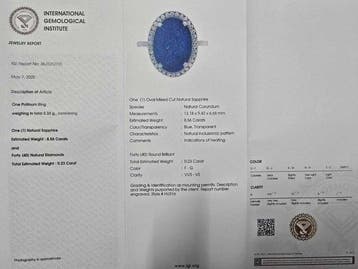 Ring Platina - 8.79ct. tw. Saffier - Diamant