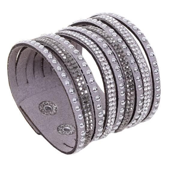 Fako Bijoux - Armband - Breed - Strass - Grijs, Bijoux, Sacs & Beauté, Bracelets, Envoi
