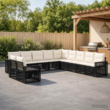 vidaXL Tuinbank Set 11 st Zwart en Crème Wit poly rattan, Verzenden, Nieuw