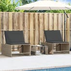 vidaXL Ligstoelen 2 st met tafel grijs poly rattan, Tuin en Terras, Verzenden, Nieuw