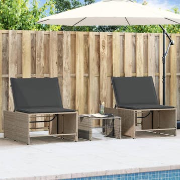 vidaXL Ligstoelen 2 st met tafel grijs poly rattan, Verzenden, Nieuw