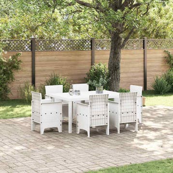 vidaXL Tuin Eettafel Set 7 st Wit Polt riet, Verzenden, Nieuw