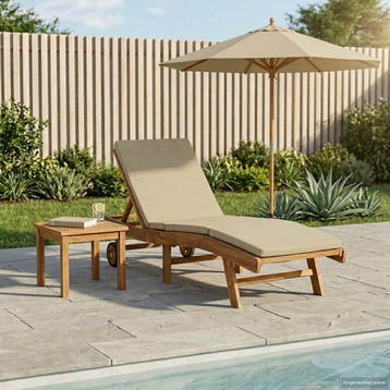 vidaXL Ligstoel Polyester Bruin en Beige, Tuin en Terras, Verzenden, Nieuw