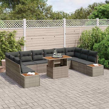 vidaXL Tuinbank Set 11 st Grijs Poly rattan, Verzenden, Nieuw