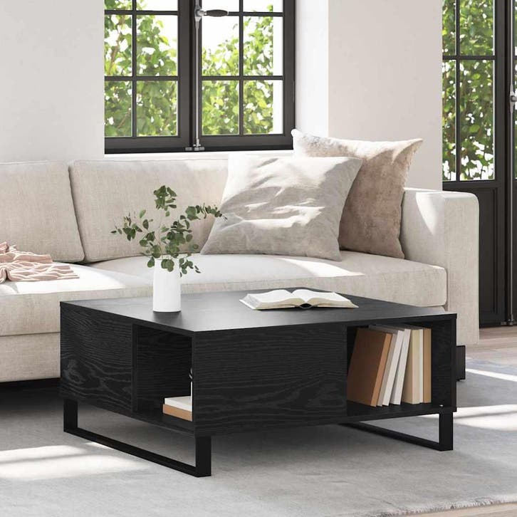 vidaXL Salontafel Zwart Eiken 80 x 80 x 36,5 cm Bewerkt hout, Huis en Inrichting, Tafels | Salontafels, Nieuw, Verzenden