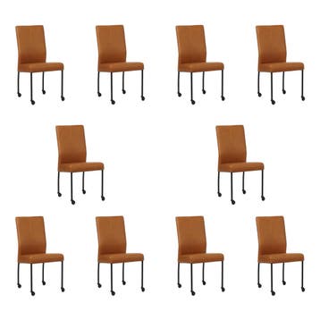 Set van 10 Leren eetkamerstoelen Comfort met wieltjes -, Huis en Inrichting, Stoelen, Ophalen of Verzenden, Nieuw, Leer, Eén