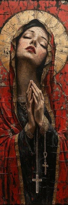 CREATIVE_HUB - Young red Madonna praying crackle style XXL, Antiquités & Art