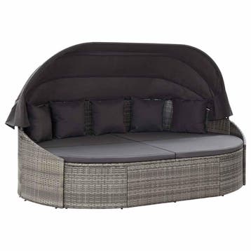 vidaXL Loungebed met luifel poly rattan grijs, Verzenden