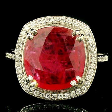 Ring Platina - 4.64ct. tw. Robijn - Diamant -