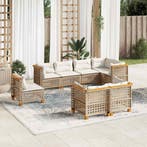 vidaXL 8-delige Loungeset met kussens poly rattan beige, Tuin en Terras, Verzenden, Nieuw, Loungeset
