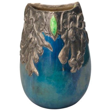 French Art Nouveau - Signed - Vase - Céramique, Métal