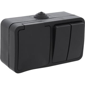 Q-LINK mat zwarte buitenwandcontactdoos IP54 met LED, Verzenden, Nieuw
