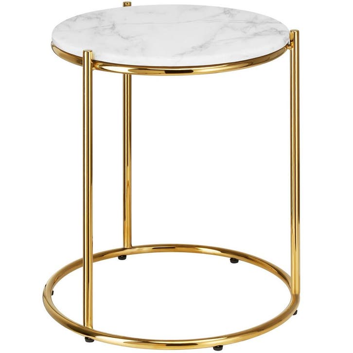 tectake Bijzettafel Ellsa, marmerlook, stalen frame - wit/go, Maison & Meubles, Tables | Tables d'appoint, Envoi