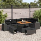 vidaXL Tuinbank Set met kussen 9 pcs Zwart poly rattan, Verzenden, Nieuw