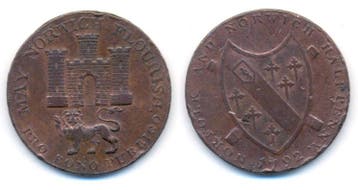 Halfpenny 1792 Norfolk England Georg Iii, 1760-1820, Verzenden