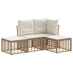 vidaXL Buiten bank set met kussen 4 pcs Naturel Polyester, Verzenden, Nieuw