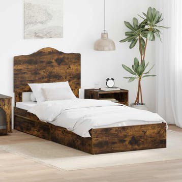 vidaXL Opbergbed met lade Rook Eiken 90 x 190 cm Bewerkt, Verzenden, Nieuw