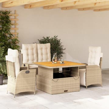 vidaXL 4-delige Tuinset met kussens poly rattan beige, Verzenden, Nieuw, Tuinset