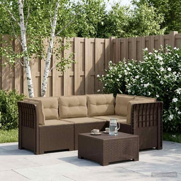 vidaXL 4-Persoons Tuin Sofa met Kussens Rattan Look PP Bruin, Verzenden