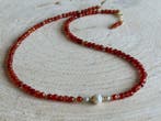 Parel - Zilver - Halsketting - Akoya parel, carnelian