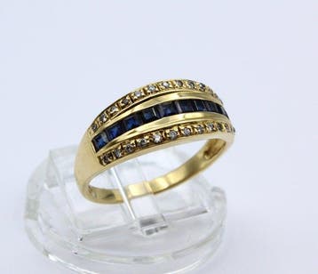 Bague - 18 carats Or jaune Saphir - Diamant
