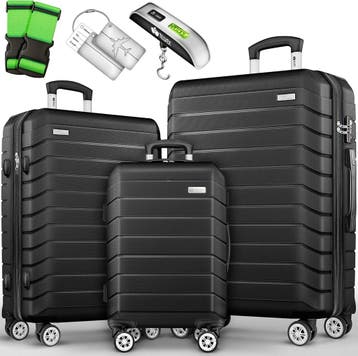 Kofferset - 3 delig - Trolley - Reiskoffer set - Zwart - Til, Verzenden, Nieuw